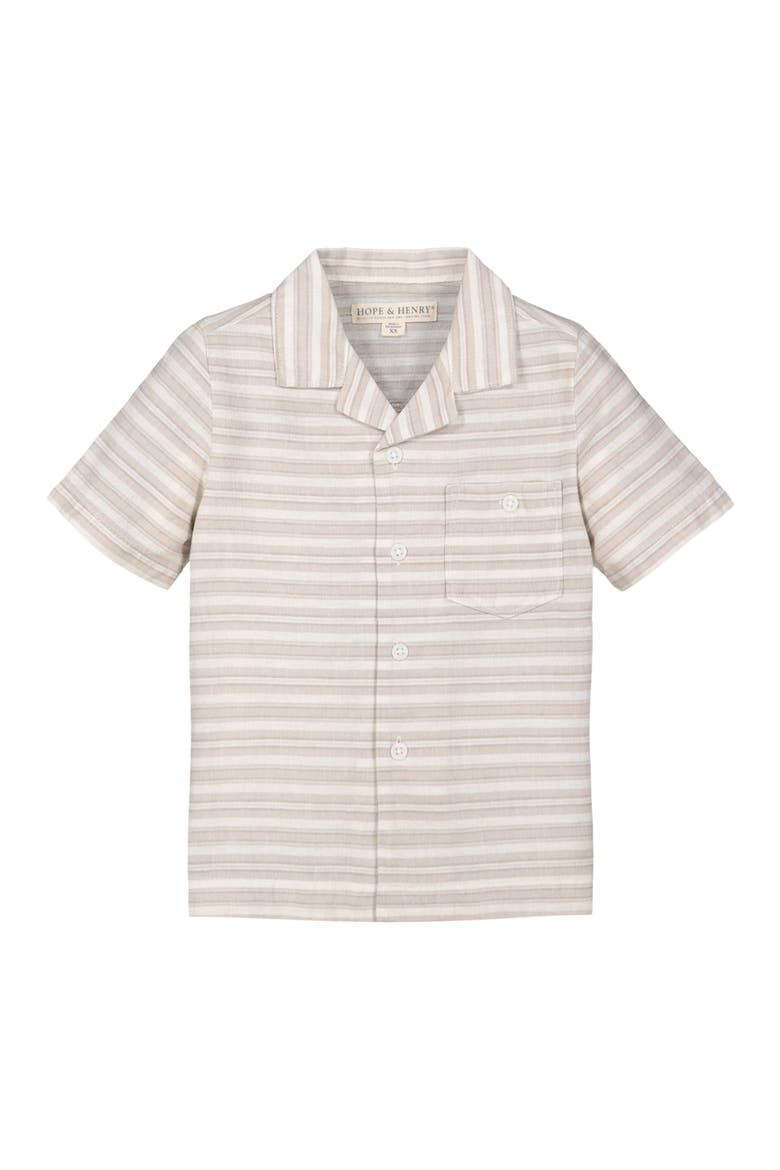 Short Sleeve Button Down Camp Shirt, Alternate, color, Stone Stripe Linen