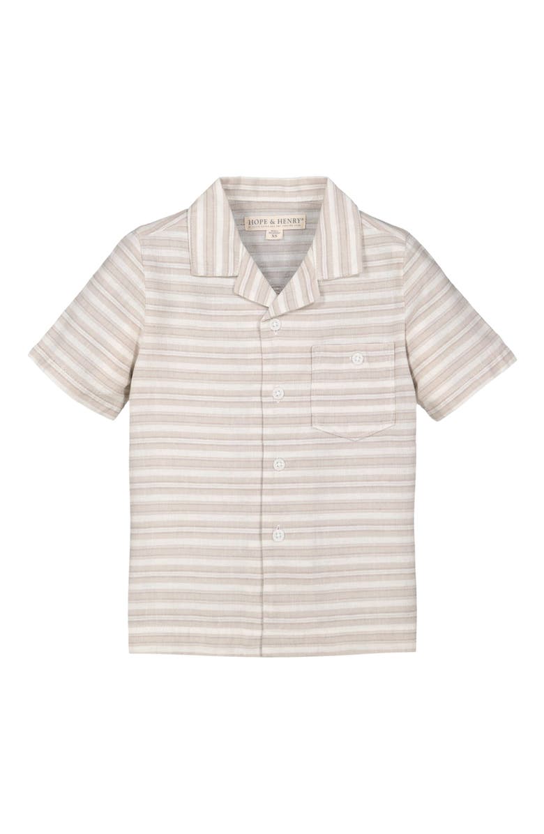 Hope & Henry Short Sleeve Button Down Camp Shirt, Alternate, color, Stone Stripe Linen