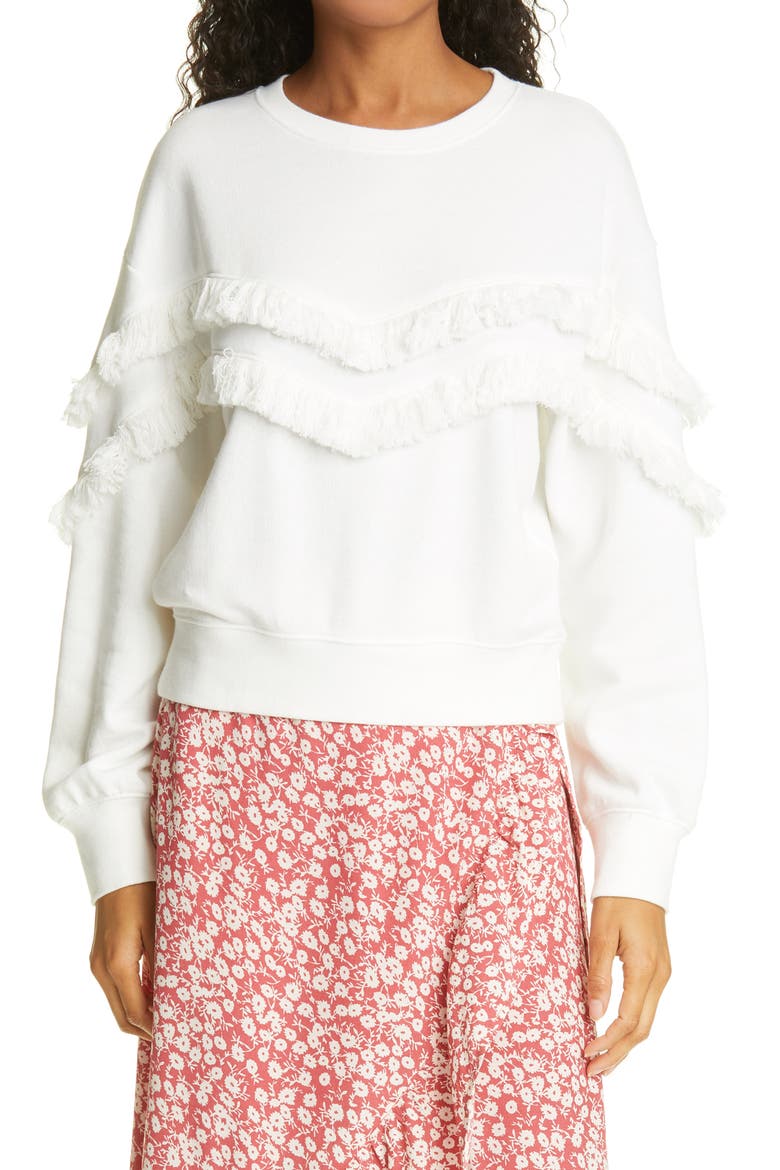 Kinsey Fringe Sweatshirt, Main, color, WHITE