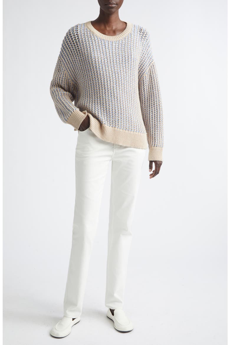 Open Stitch Cashmere & Silk Crewneck Sweater, Alternate, color, BLUE OASIS MULTI
