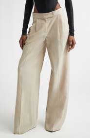 LaQuan Smith Shimmer Pinstripe Wide Leg Pants