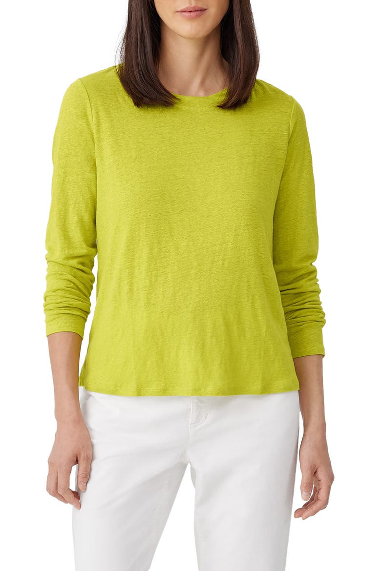 Organic Linen Long Sleeve T-Shirt, Main, color, CITRON