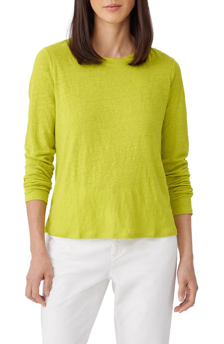 Eileen Fisher Organic Linen Long Sleeve T-Shirt, Main, color, Citron