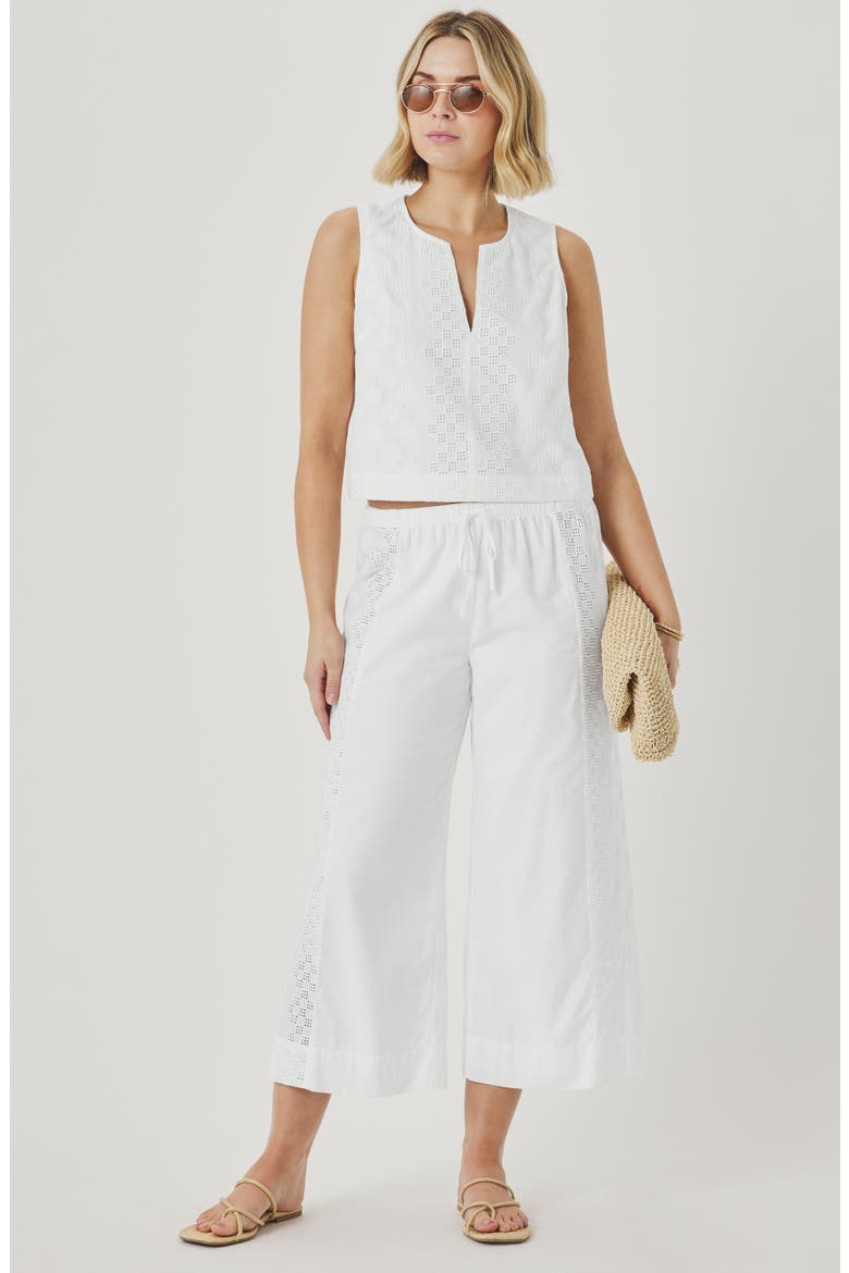 Kenzie Geo Eyelet Crop Wide Leg Pants, Alternate, color, WHITE