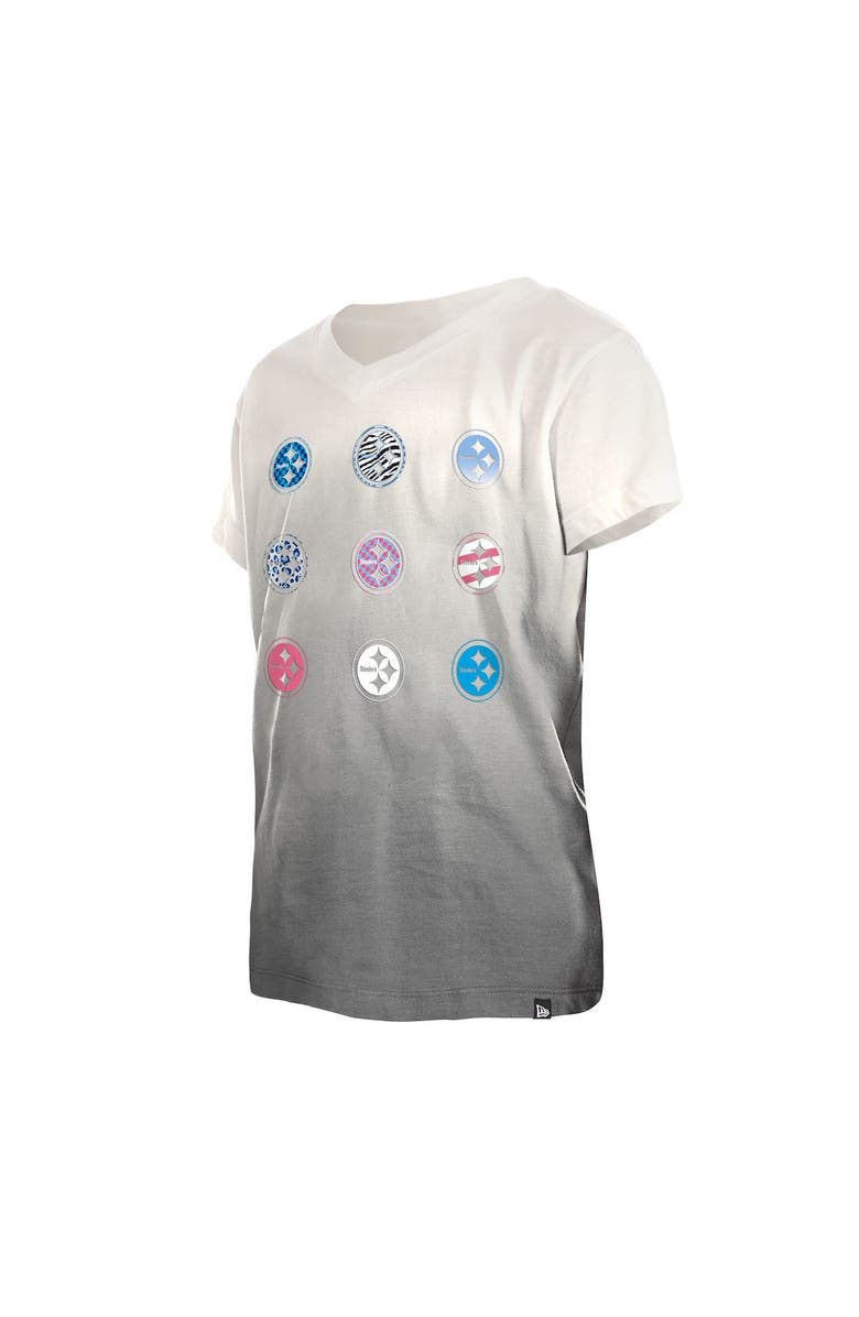 New Era Youth New Era Black Pittsburgh Steelers Multi Logo Ombre V-Neck T-Shirt, Alternate, color, Black