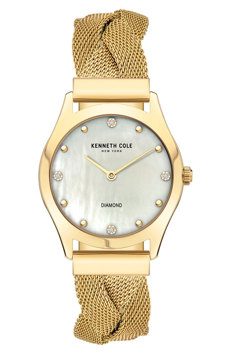 Kenneth Cole New York Diamond Accent Braided Mesh Bracelet Watch, 34mm, Main, color, 