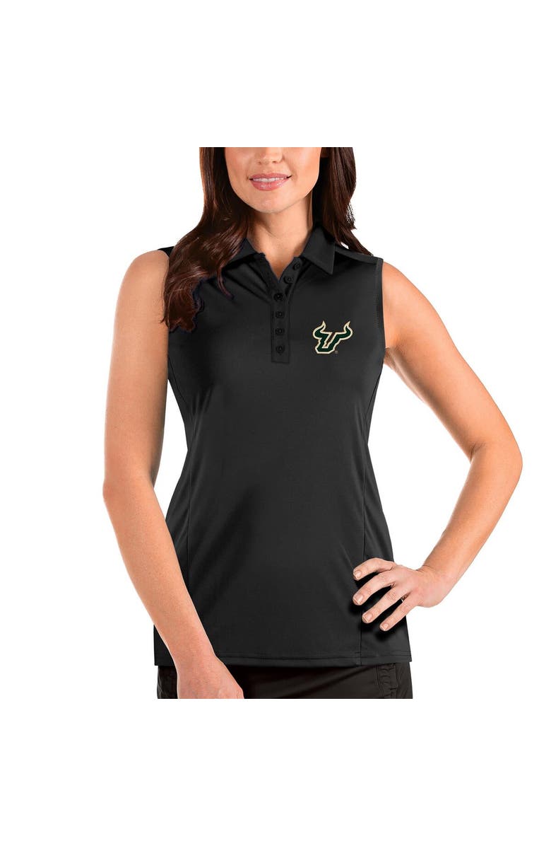 ANTIGUA Women's Antigua Black South Florida Bulls Tribute Sleeveless Polo, Main, color, 