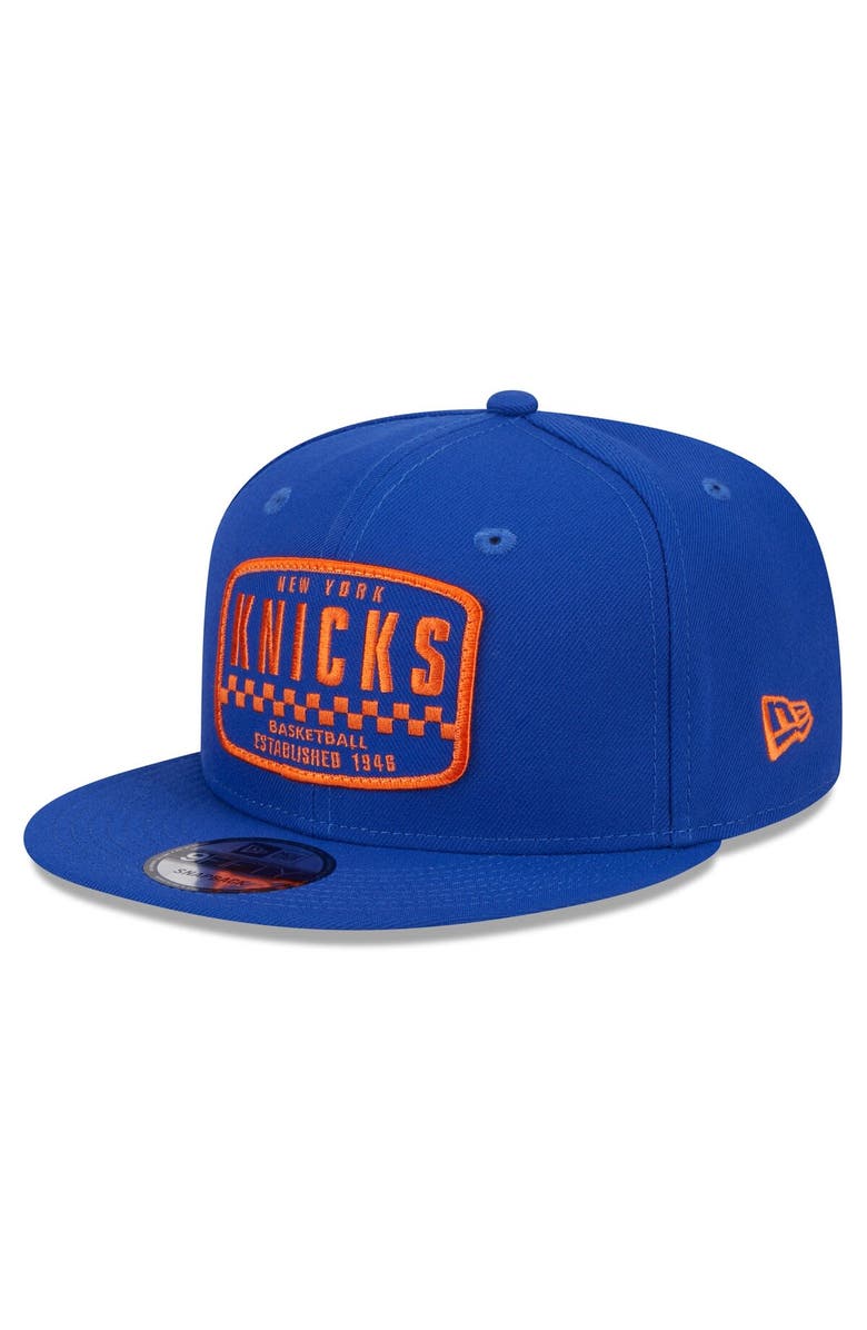 New Era Men's New Era Blue New York Knicks  Rally Drive Finish Line Patch 9FIFTY Snapback Hat, Alternate, color, 