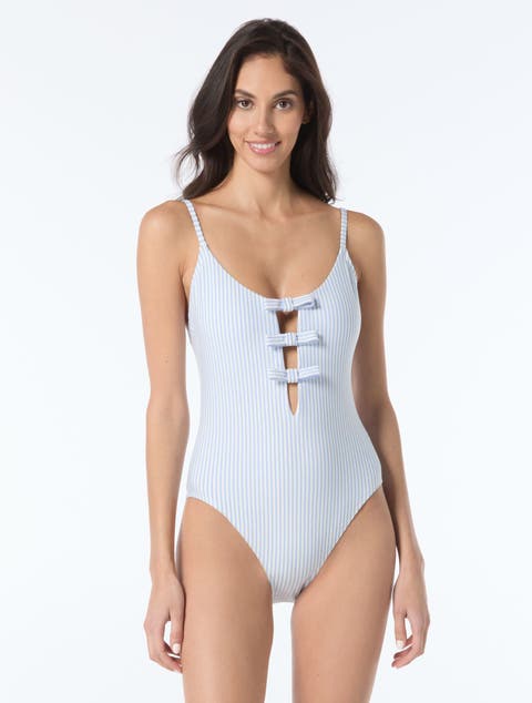 Tidal Stripe Triple Tie One Piece Swimsuit