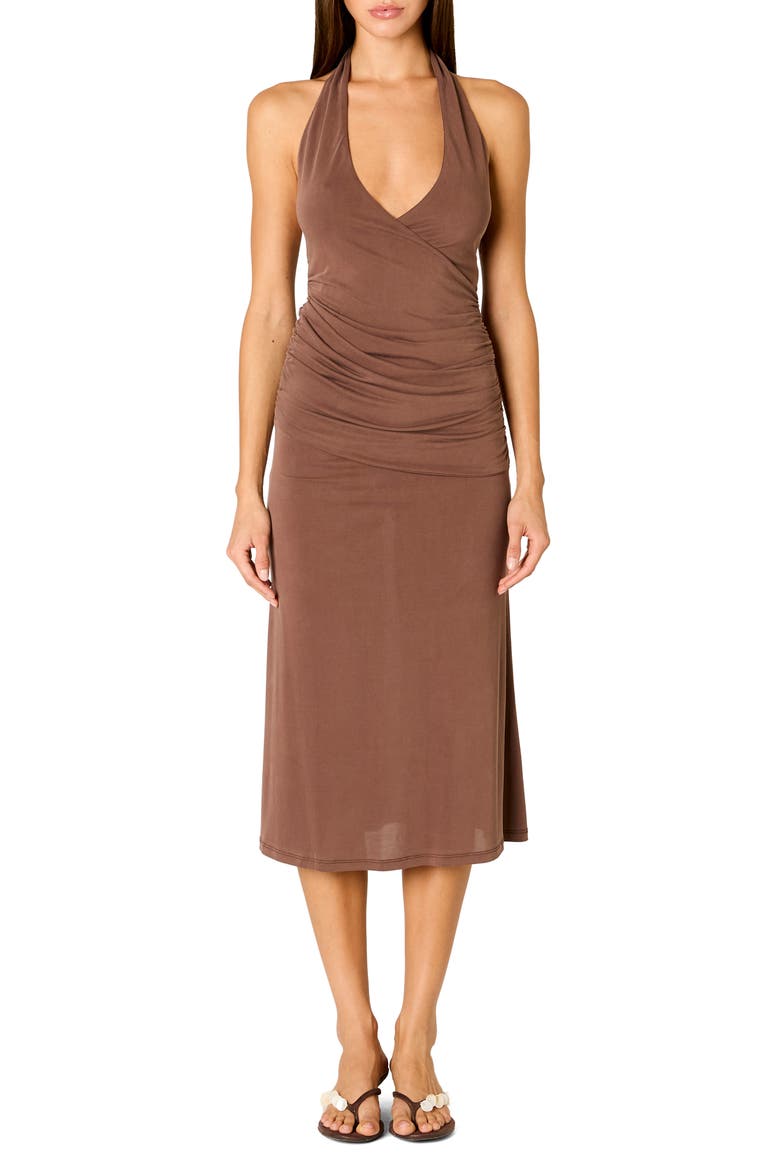 Marina Halter Midi Dress, Main, color, JAVA