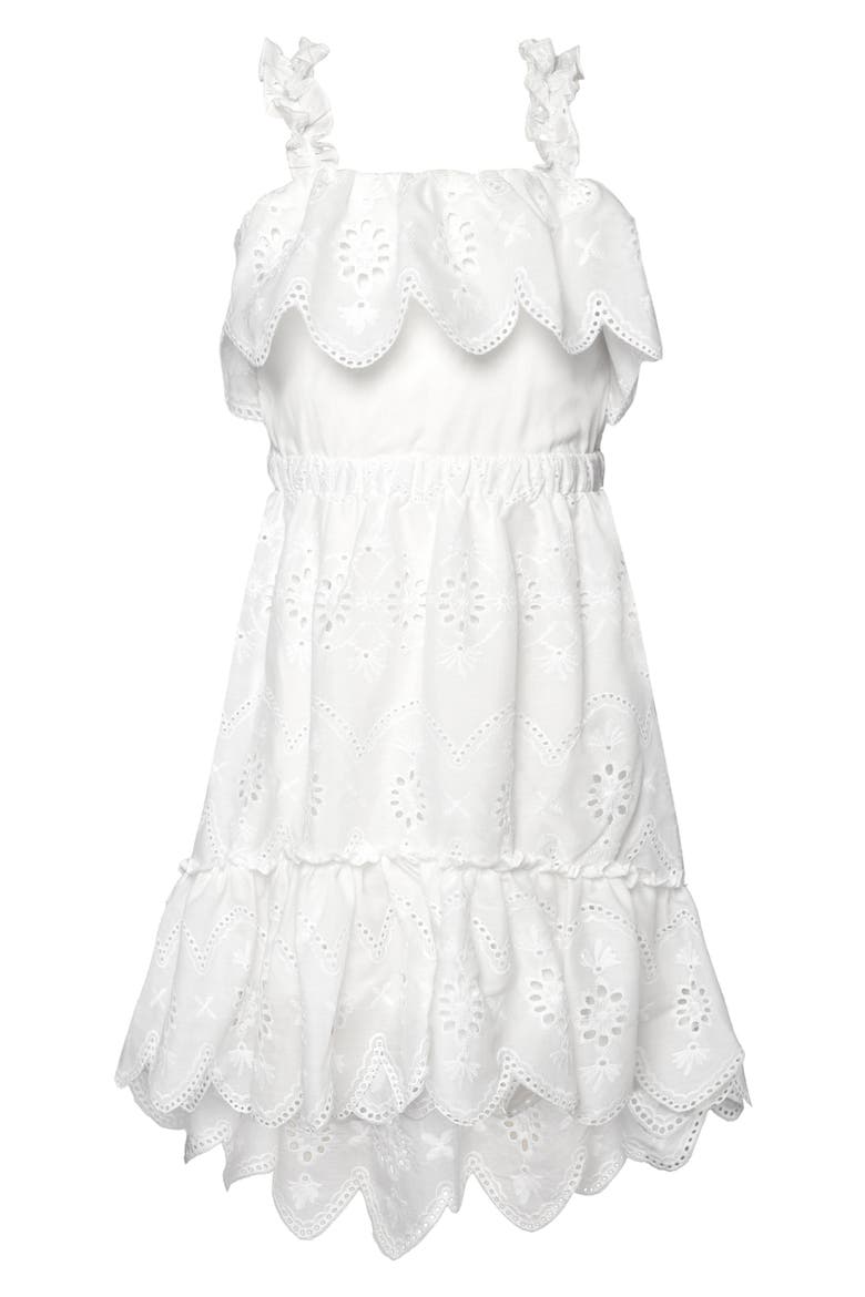 Kids' Eyelet Scallop Hem Dress, Main, color, WHITE
