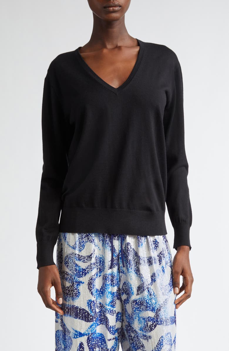 Dries Van Noten Tuomas Merino Wool V-Neck Sweater, Main, color, Black