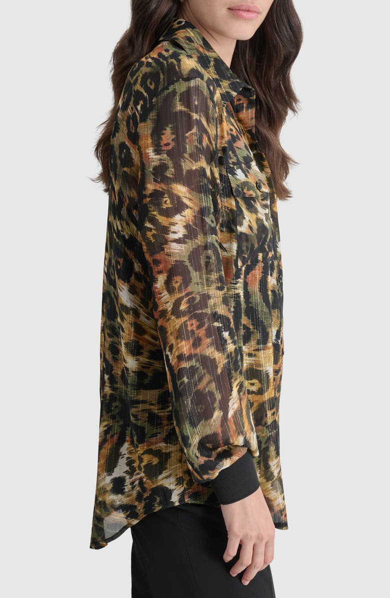 DKNY Metallic Animal Print Button-Up Shirt, Alternate, color, Autumn Mix Animal