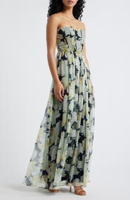 Lulus Remi Floral Strapless Corset Maxi Dress