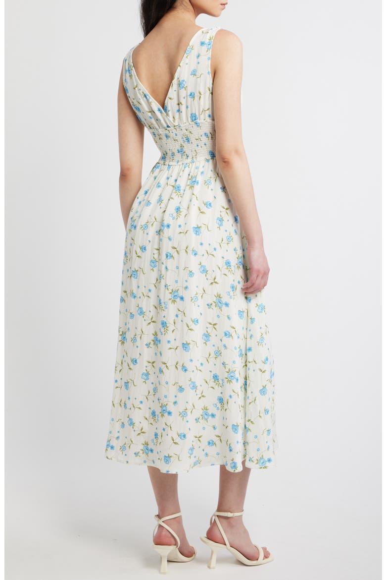 Floral Print Sleeveless Midi Dress, Alternate, color, IVORY/BLUE
