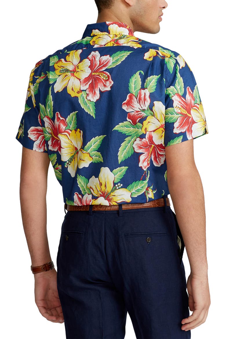 Short Sleeve Button-Up Shirt, Alternate, color, VINTAGE HIBISCUS