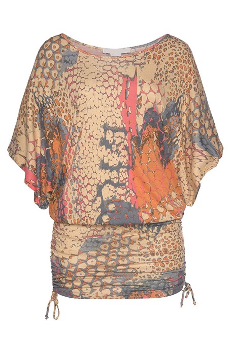 LASCANA Women's Ruched Drawstring Dress, Alternate, color, Orange Multi