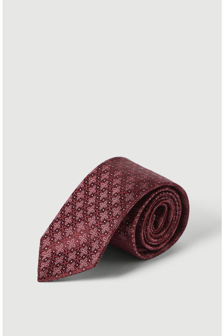 Silk tie with geometric floral pattern, Alternate, color, Burgundy