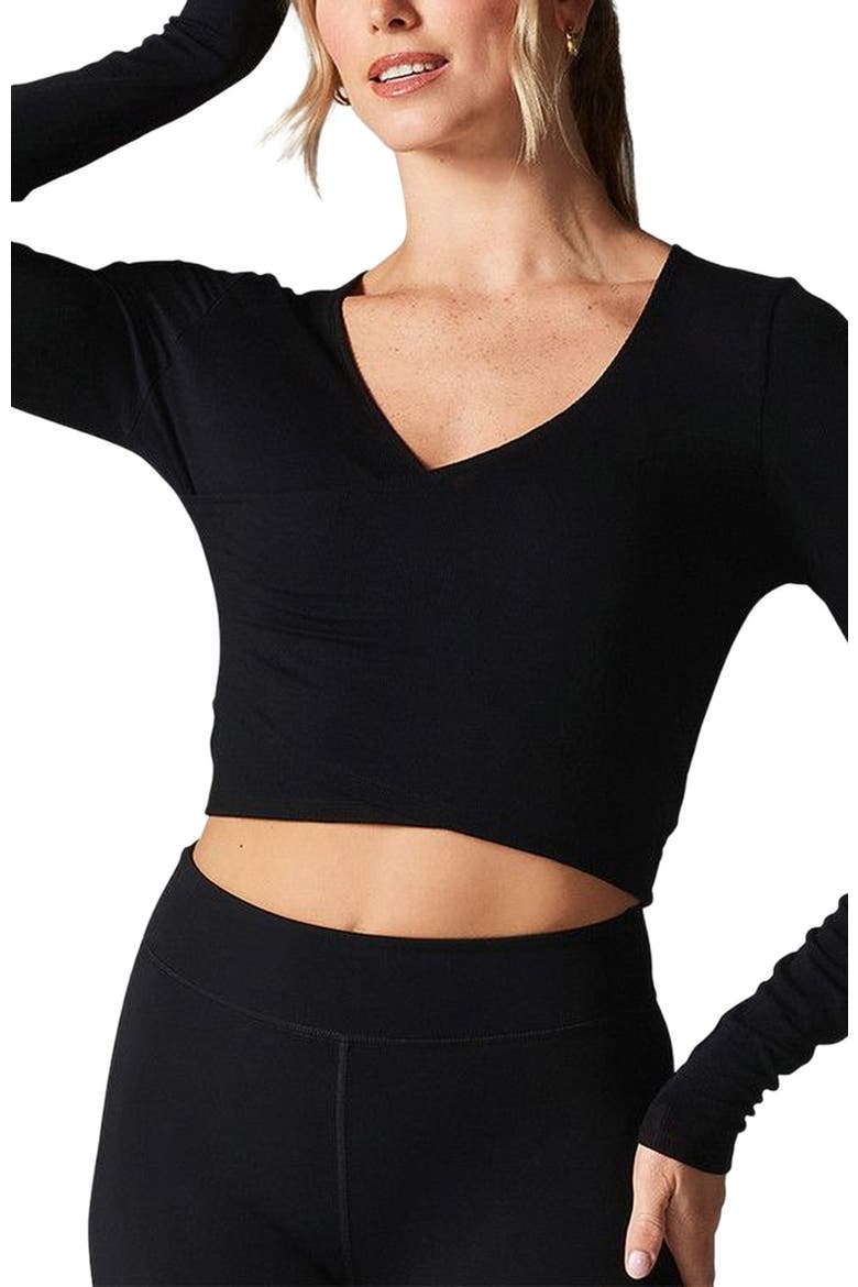 Criss Cross Long Sleeve Top, Alternate, color, EBONY