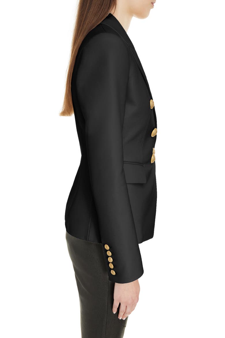 Fitted Double Breasted Leather Blazer, Alternate, color, 0PA BLACK