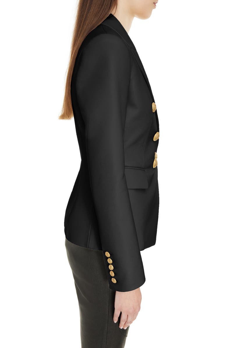 Balmain Fitted Double Breasted Leather Blazer, Alternate, color, 