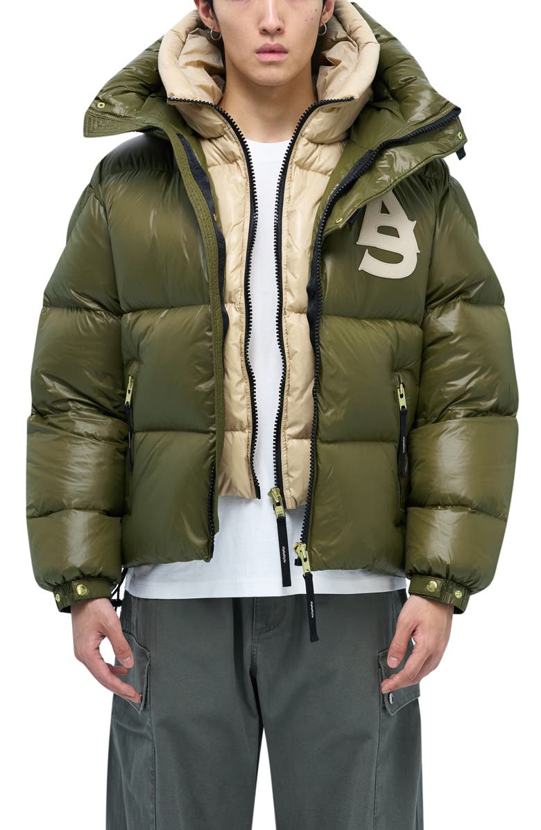 AlphaStyle Kudu Hooded Puffer Down Jacket, Main, color, Green