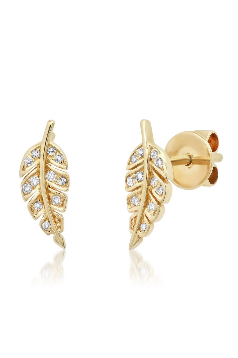 LEAF 14K GOLD DIAMOND STUD EARRINGS, Main, color, GOLD