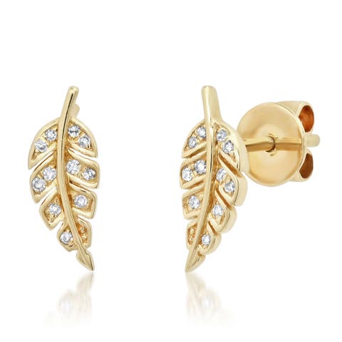 LEAF 14K GOLD DIAMOND STUD EARRINGS