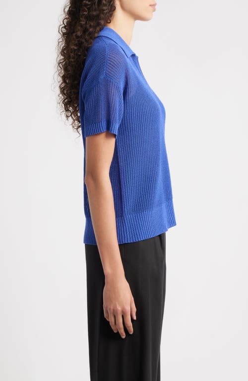 Eileen Fisher Classic Organic Cotton & Silk Polo Sweater In Blue