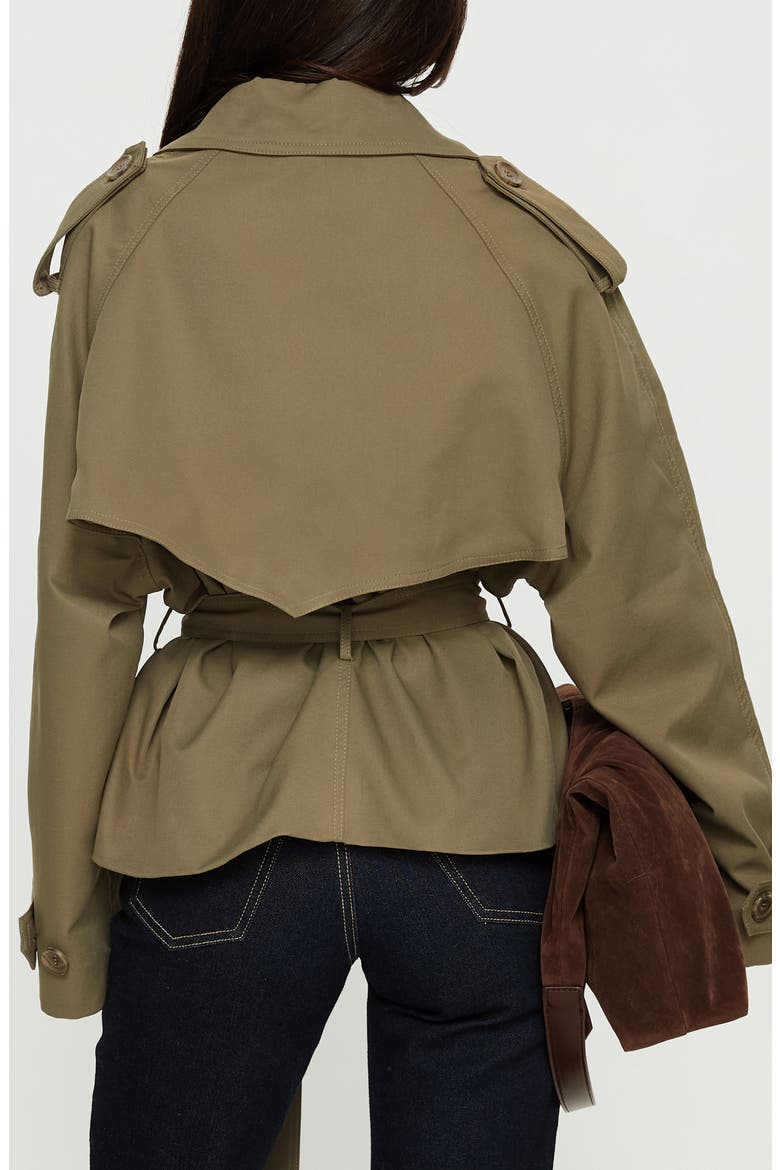 Eldora Double Breasted Belted Crop Trench Coat, Alternate, color, GREEN