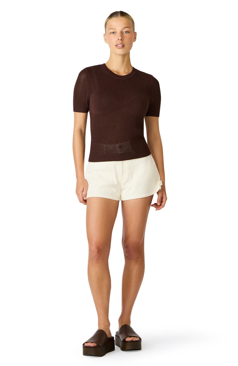 Steve Madden Blakelee Open Stitch Short Sleeve Sweater, Alternate, color, Walnut