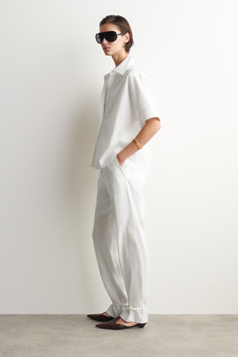 Oversized Short-sleeved Cotton Shirt, Alternate, color, WHITE