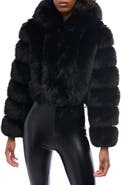 AZALEA WANG Jolene Crop Faux Fur Hooded Jacket