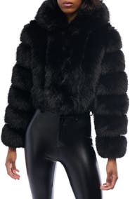 AZALEA WANG Jolene Crop Faux Fur Hooded Jacket