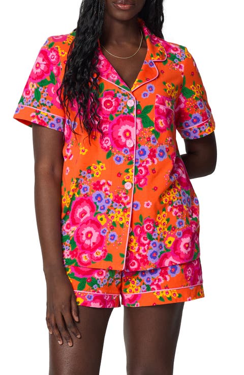 Print Stretch Organic Cotton Short Pajamas (Regular & Plus)