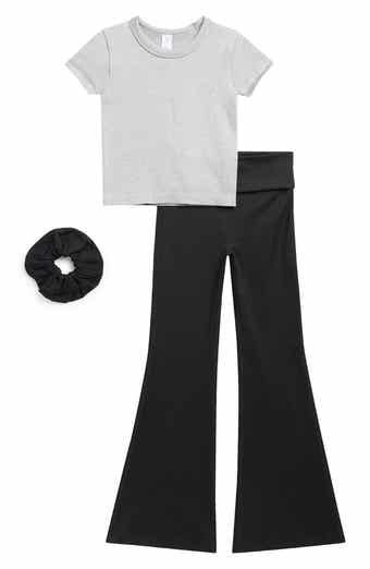 YOGALICIOUS Kids' Seamless Rib Top, Flare Leggings & Scrunchie Set