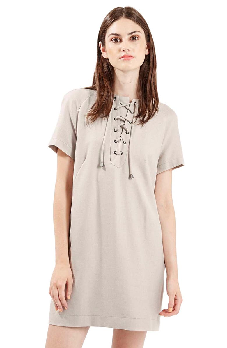 Topshop Lace Up Shirtdress, Main, color,