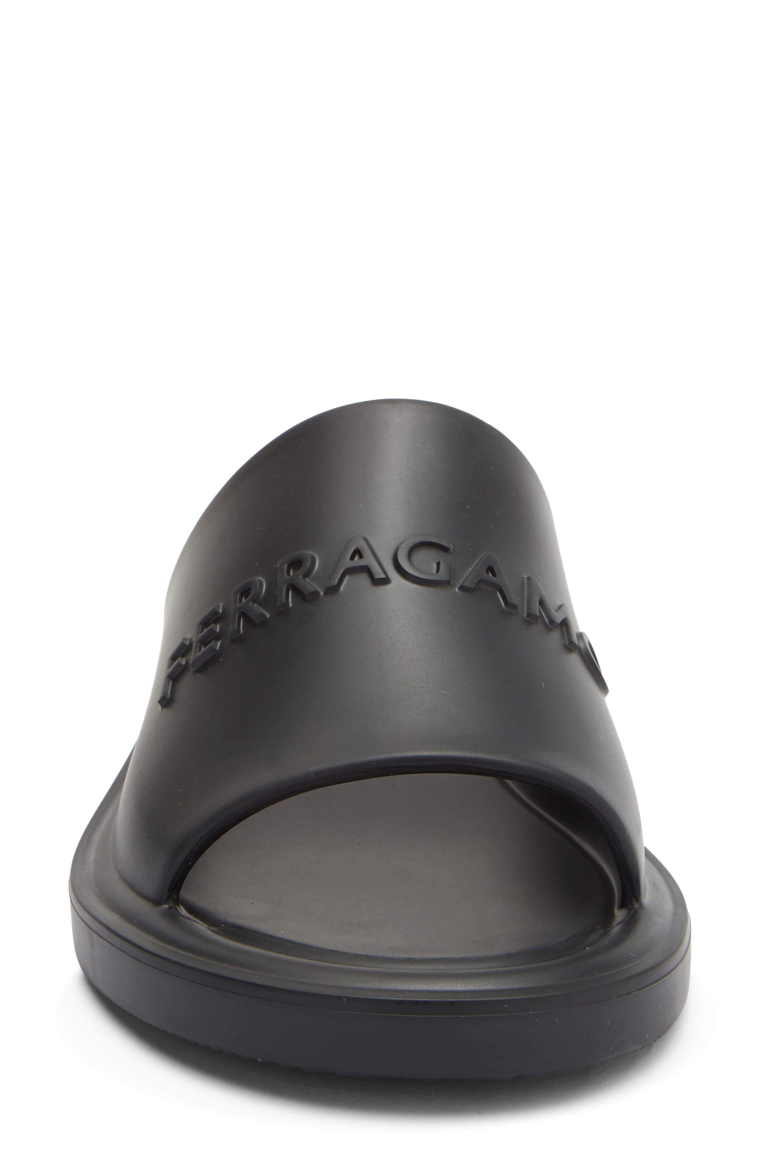 FERRAGAMO Giuneva Logo Embossed Slide Sandal, Alternate, color, Black