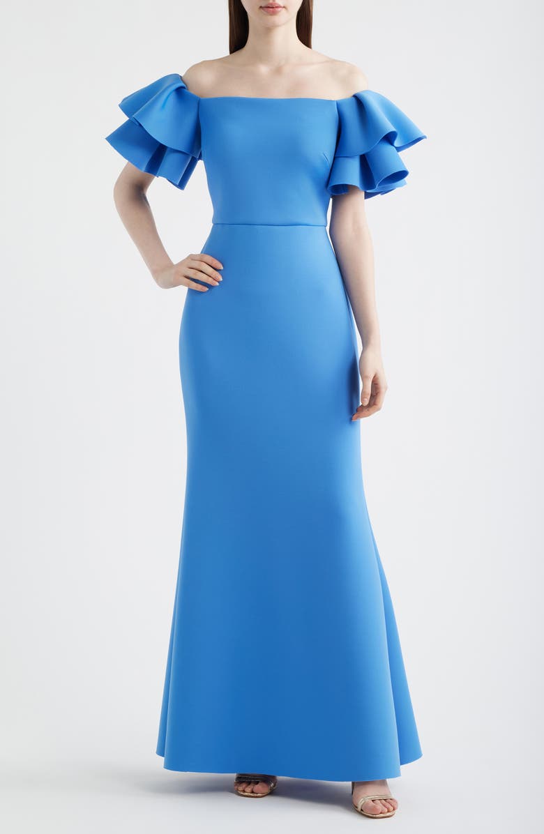 Eliza J Ruffle Off the Shoulder Mermaid Gown, Main, color, Periwinkle