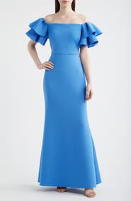 Eliza J Ruffle Off the Shoulder Mermaid Gown