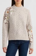 NVLT Embroidered Cable Mock Neck Sweater