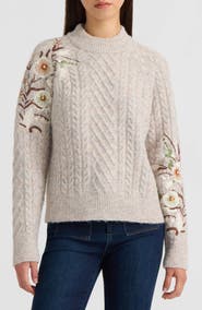 NVLT Embroidered Cable Mock Neck Sweater