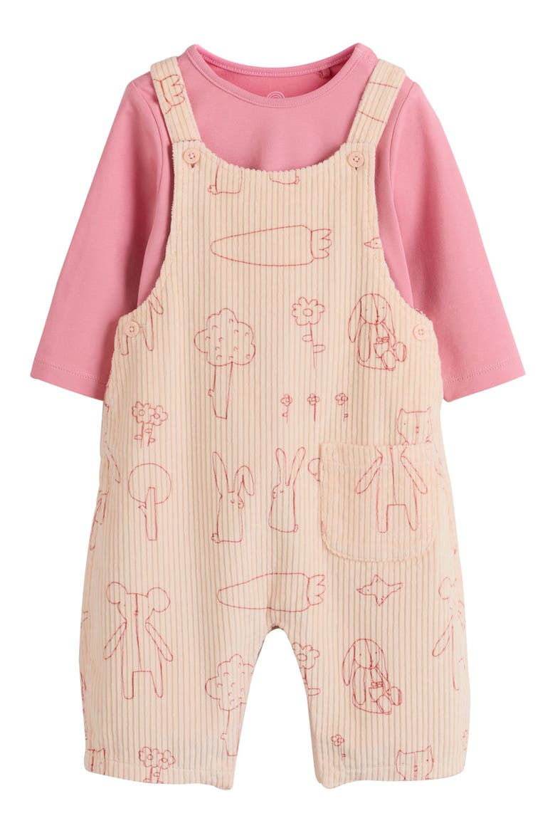T-Shirt & Print Corduroy Overalls Set, Main, color, CREAM/ PINK CHARACTER