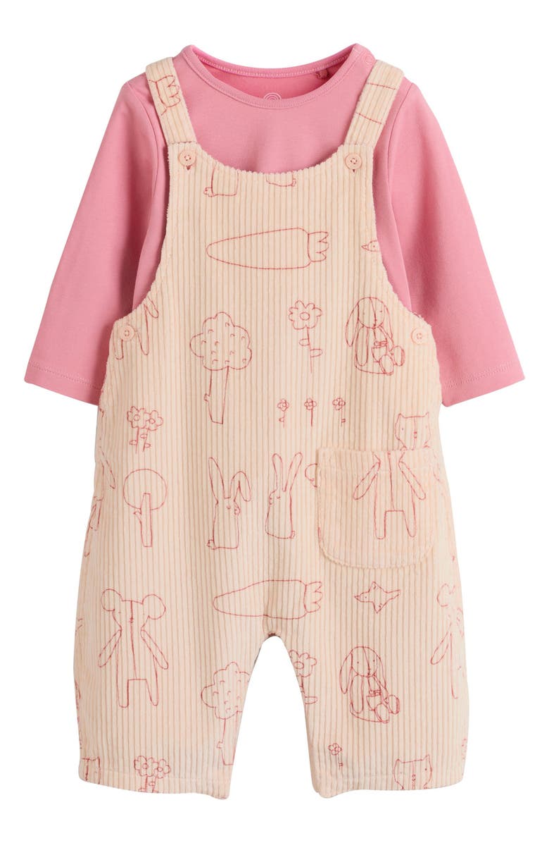NEXT T-Shirt & Print Corduroy Overalls Set, Main, color, Cream/ Pink Character