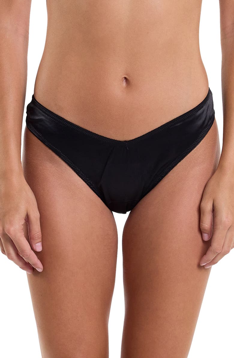 Hanky Panky Dark & Dangerous High Cut Satin Thong, Alternate, color, Black