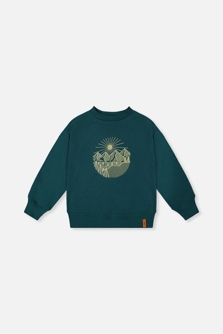 Fleece Crew Neck Line Graphic Sweatshirt, Main, color, Green Forest