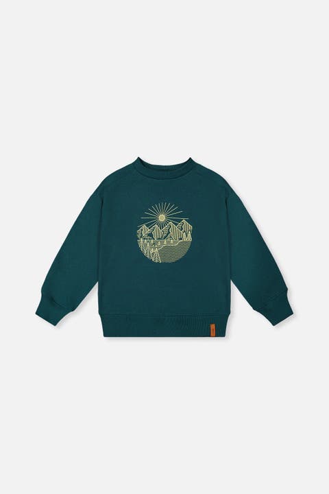 Fleece Crew Neck Line Graphic Sweatshirt