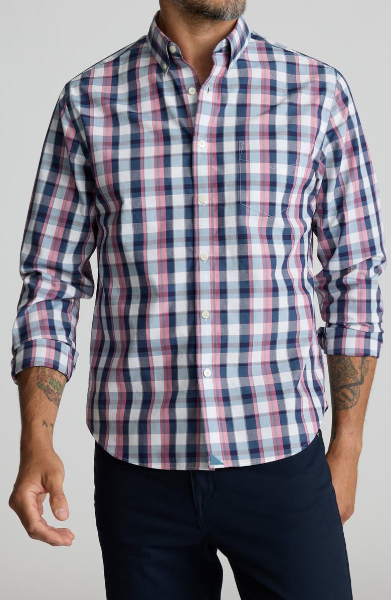 UNTUCKit Schwarz Regular Fit Plaid Wrinkle Free Cotton Button-Down Shirt, Main, color, Dark Blue White Red
