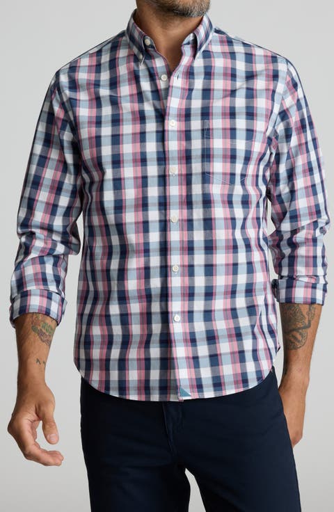 Schwarz Regular Fit Plaid Wrinkle Free Cotton Button-Down Shirt