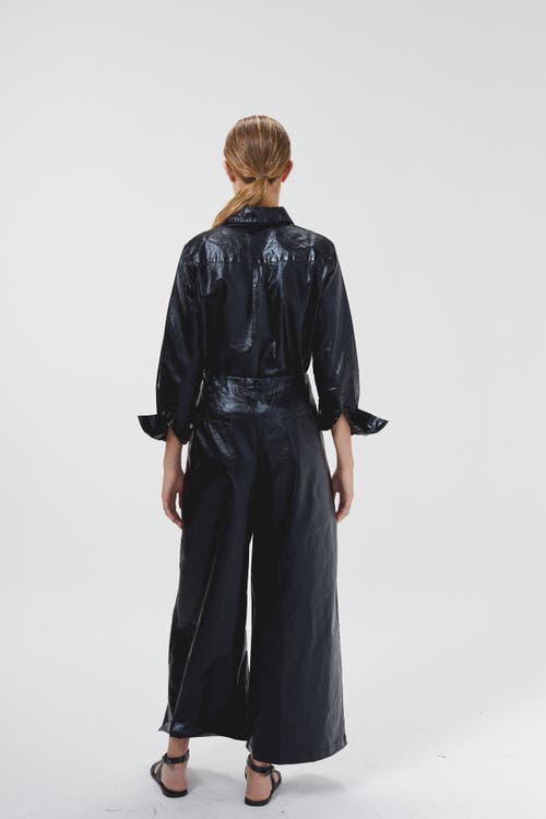 Lanhtropy Culotte Metallic Linen Pant In Black